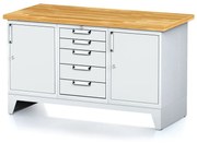 Alfa 3 Dielenský stôl MECHANIC I, 2 skrinky a zásuvkový box na náradie, 5 zásuviek, 1500x685x880 mm, sivé dvere