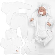 Rebrovaná sada, Star 5D, body, polodupačky, kabátik, čiapka, rukavice - biela 56 (1-2m)