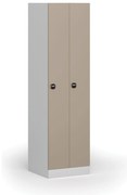 Kovová šatníková skrinka S1 zúžená, 2 oddiely, 1850 x 500 x 500 mm, zámok s čítačkou RFID kariet, béžové dvere