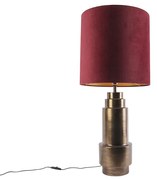 Stolná lampa v štýle Art Deco bronzová s tienidlom z zamatu červenej farby so zlatom 40 cm - Bruut