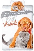 Posteľné obliečky pes a mačka - Best friends - 100% bavlna - 70x90 cm + 140x200 cm