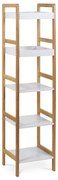 Regál, 5 polic, masiv bambus, přírodní odstín, MDF, bílý matný lak, nosn. 15 kg