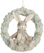 Závesná dekorácia králiček sediaci na venci - 8*3*8 cm