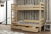 Detská poschodová posteľ z masívu borovice KAJETÁN so šuplíkmi - 200x90 cm - PRÍRODNÁ BOROVICA