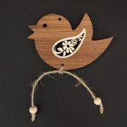 AMADEA Drevená ozdoba z masívu s vkladom - vtáčik s kvetmi 9 cm