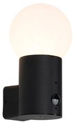 Vonkajšia nástenná lampa čierna s opálovým sklom s pohybovým senzorom - Huma