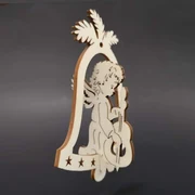 AMADEA Drevená ozdoba 3D zvonček - anjel s basou 9 cm