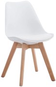 Stolička Borne V2 - plast / koženka drevené nohy natura - Biela