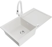 Mexen Leo, 1-komorový granitový drez 900x500x190 mm a drezová batéria Elia, biela, 6501-20-670101-20