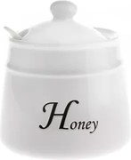 Dóza na med s lyžičkou Honey, biela keramika%