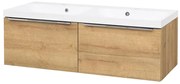 Mereo Mailo, kúpeľňová skrinka s umývadlom z liateho mramoru 121 cm, dub Riviera, chróm madlo, MER-CN528M