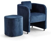 Nábytková zostava COMFY, kreslo + taburet, na nožičkách, zamat, modrá