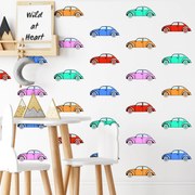 Samolepka na stenu "Farebné autíčka" 18x6 cm - 25ks