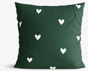 Goldea vianočná bavlnená obliečka na vankúš - srdiečka na tmavo zelenom 40 x 40 cm