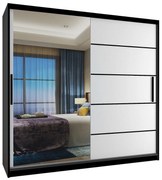 Šatníková skriňa 200 cm Belini čierny mat / biely mat s posuvnými dverami a zrkadlom  MZ SZP1/2/B/W/0/BL