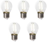 Sada 5 stmievateľných LED žiaroviek E27 P45 z číreho skla 3W 250 lm 3000K