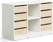 Úložná skrinka CASPER, 8 zásuviek, 2 priehradky, so soklom, biela/breza