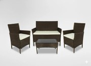 Garden Line SÚPRAVA RATANOVÉHO NÁBYTKU (SOFA, 2 KRESLÁ, LAVICA) HNEDÁ + KRÉMOVÁ. POD. *1408