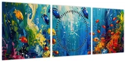 Obraz - Maľba podmorského sveta (s hodinami) (90x30 cm)