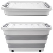 Skladací úložný box s vekom, KEMP, 30 l - 54 x 39 x 28 cm