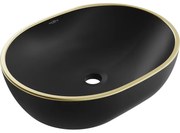 Mexen Viki, umývadlo na dosku 48x35x14 cm, čierna matná-zlatý okraj, 21054875