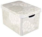 Sivý úložný box s vekom Curver Romance, 22 l