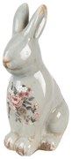 Zelená keramická dekorácia králik s kvetmi Floria L - 16*12*27 cm