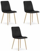 Set troch jedálenských stoličiek LAVA zamatové čierne / drevené nohy (3 ks)
