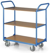 Policový vozík, 3 police 500x800 mm, kolesá 125 mm so sivou gumou