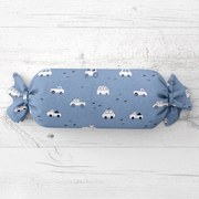 Biante Detský vankúš valec bonbon Sandra SA-589 Traktory a autíčka na modrom 15x40 cm