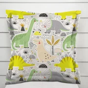 Biante Detská bavlnená obliečka na vankúš s lemom Sandra SA-564 Dinosaury a brontosaury na sivom 30 x 50 cm