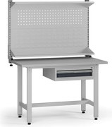 Výškovo nastaviteľný dielenský stôl G5 s nadstavbou, 1200 x 750 x 800-1000 mm, 1x kontajner, 1 zásuvka, grafit