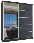 Šatníková skriňa 133 cm Belini čierny mat / šedý lesk s posuvnými dverami a zrkadlom  MG SZP2/2/B/1L5S/HI