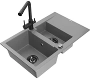 Mexen Gaspar, granitový drez 737x475x177 mm, 1,5-komorový, čierna batéria Duero, šedá, 6507-71-671600-70-B