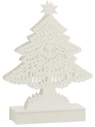 Dekorácia biely drevený stromček s ľad svetielkami - 15*4*23 cm