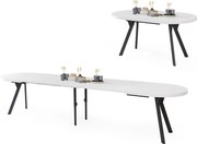 Mazzoni EXPANSO Biely mat / čierne nohy - OVÁLNY ROZKLADACÍ STÔL 160-360 cm PRE 16-18 OSÔB