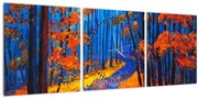 Obraz jesenného lesa (s hodinami) (90x30 cm)