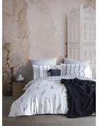 Biele/modré obliečky na jednolôžko z bavlneného saténu 140x200 cm Marseille Floral – Mila Home Luxury