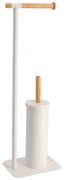 Stojan na toaletný papier a WC kefu White Bamboo, biela/s drevenými prvkami