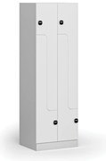 Kovová šatníková skrinka Z, 4 oddiely, 1850 x 600 x 500 mm, demont, zámok s čítačkou RFID kariet, laminované dvere, biela