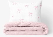 Goldea krepové posteľné obliečky duo - ružové mašličky s púdrovo ružovou 140 x 200 a 70 x 90 cm
