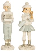Béžová dekorácia dievča a chlapec s medvedíkom a darčekmi - 5*4*11 cm