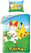 Bavlnené posteľné obliečky Pokémoni - motív Scorbunny a Pikachu - 100% bavlna - 70 x 90 cm + 140 x 200 cm