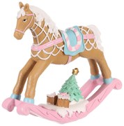 Vianočná dekorácia Hojdací koník, ružová, polyresin, 17 cm