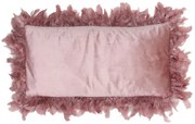 Ružový zamatový vankúš s pierkami Plumas - 60 * 30 cm
