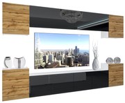 Obývacia stena Belini Premium Full Version dub wotan / čierny lesk + LED osvetlenie Nexum 68