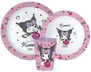 Sada plastového riadu Kuromi s pohárikom - bez obsahu BPA – súprava 3 ks