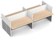 Kancelársky stôl PRIMO s paravánmi, 4 miesta, magnetická tabuľa, sivá/breza