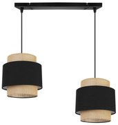 Závesné svietidlo Boho, 2x jutové/čierne textilné tienidlo
