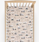 Goldea bavlnená napínacia plachta do detskej postieľky - nákladné autá a bagre na béžovom 60 x 120 cm